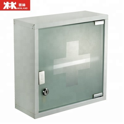 Stainless Steel wall mounted Medicine Cabinet with 2 Shelves Security Glass Door Lockable