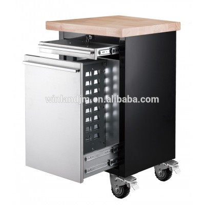 Workshop Garage Metal Heavy Duty Drawer Tool Cabinet Trolley Workbench With 4 Wheels,2 Brakes And Rubber Timber Desk