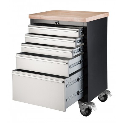 Workshop Garage Metal Heavy Duty Drawer Tool Cabinet Trolley Workbench With 4 Wheels,2 Brakes And Rubber Timber Desk