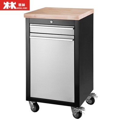 High Weight Capacity Tool Cabinet/Trolley/Chest With Brake Wheel, Fingerprint Proof Stainless Steel, Rubber Timber Top