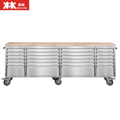 56 Inch Workshop Garage Metal Heavy Duty Drawer Tool Cabinet Trolley Workbench With 4 Wheels,2 Brakes And Rubber Timber Desk